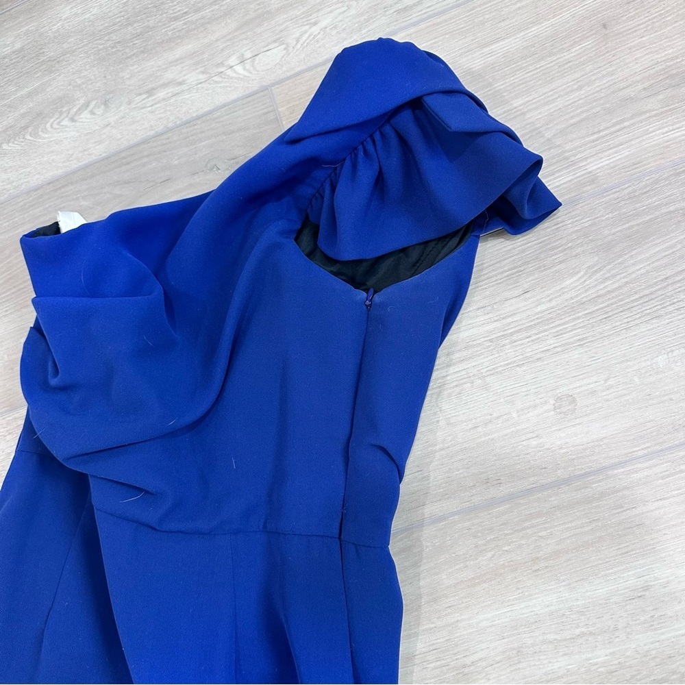 Shoshanna Stacie one shoulder ruffle cinched dress blue size 2 - Picture 7 of 9